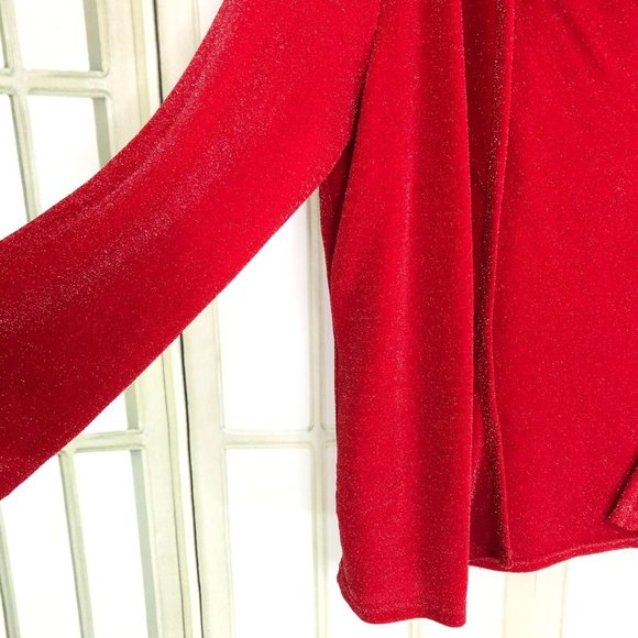 Notations Christmas Red Blouse w Attached Cardigan Size XL Lagenlook Cowl Neck - Picture 6 of 13